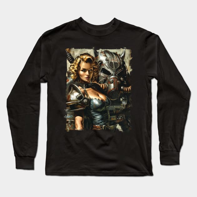 Girl with Power Armor Vintage Nuclear Poster Long Sleeve T-Shirt by Vlaa